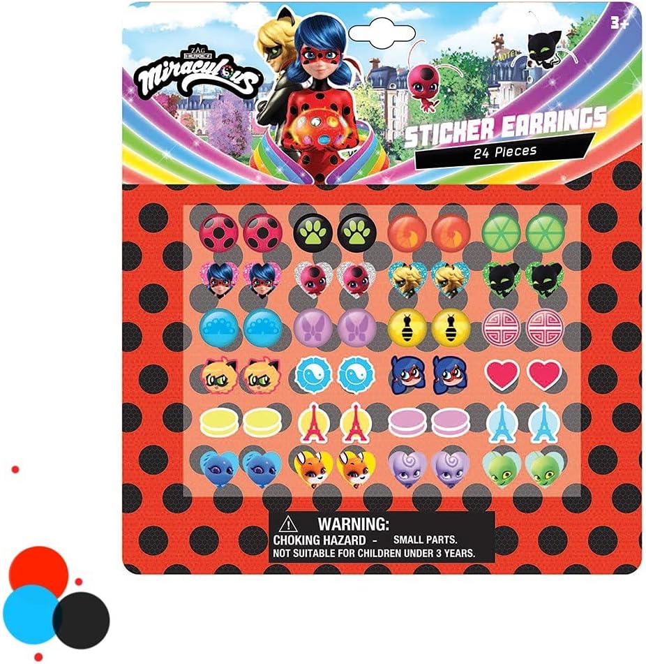 Miraculous Ladybug 24 Pairs Sticker Earrings set front view