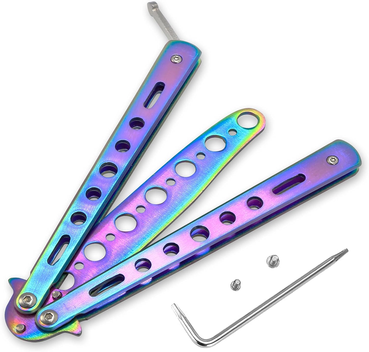 Morden Ms practice finger trainer front view showcasing folding balisong design.