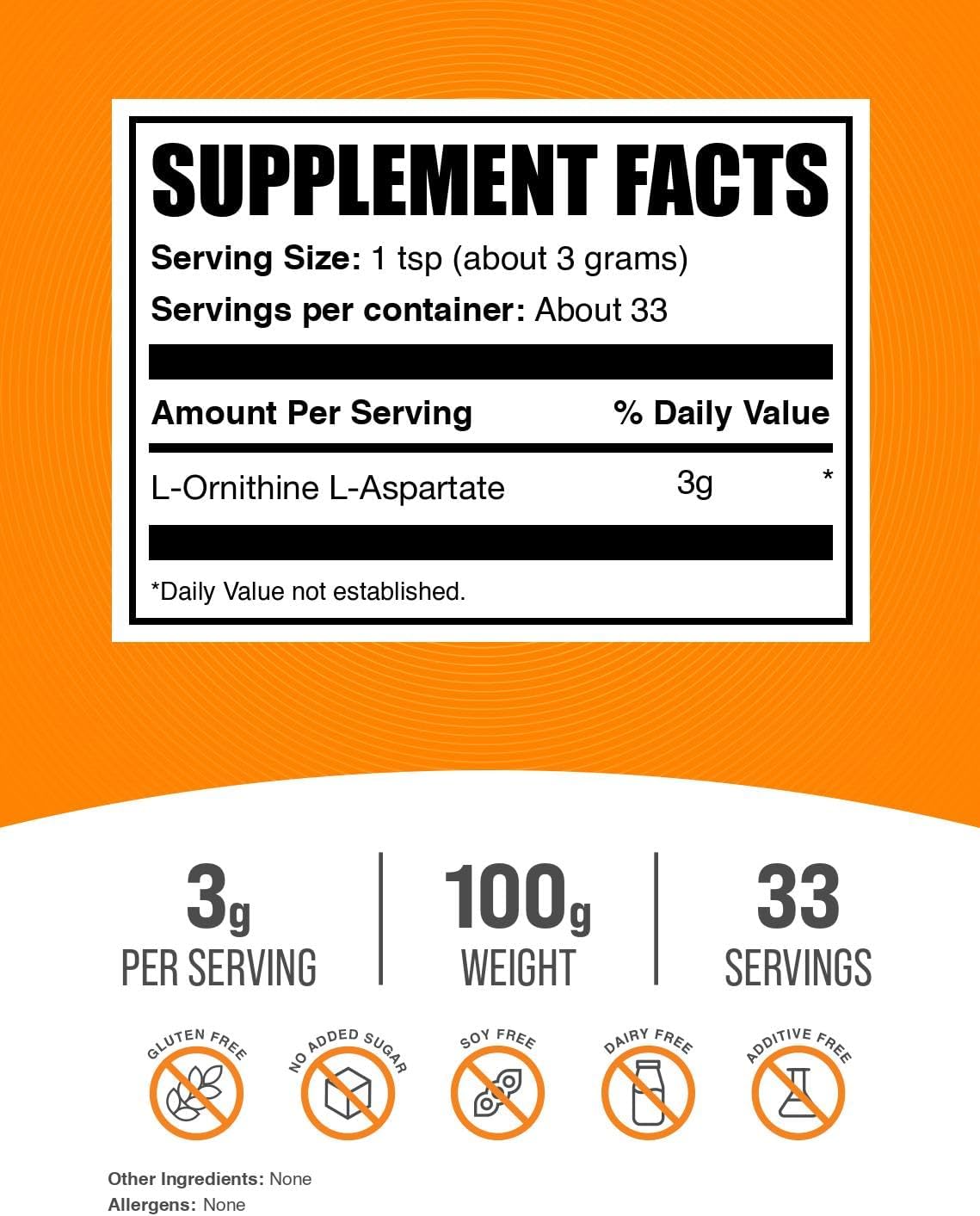 BulkSupplements L-Ornithine L-Aspartate powder packaging label details