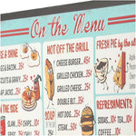 Distressed finish and vibrant colors on the vintage menu sign