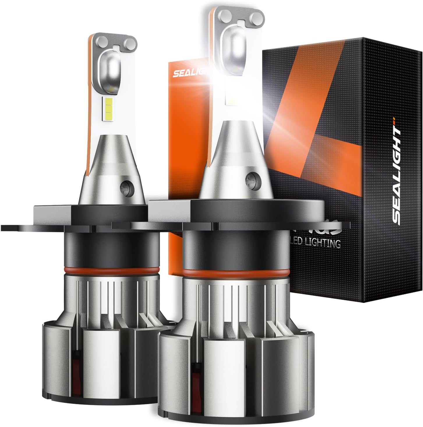 SEALIGHT H4 9003 HB2 powersports headlight bulbs front view showcasing the compact design and premium LED chips.