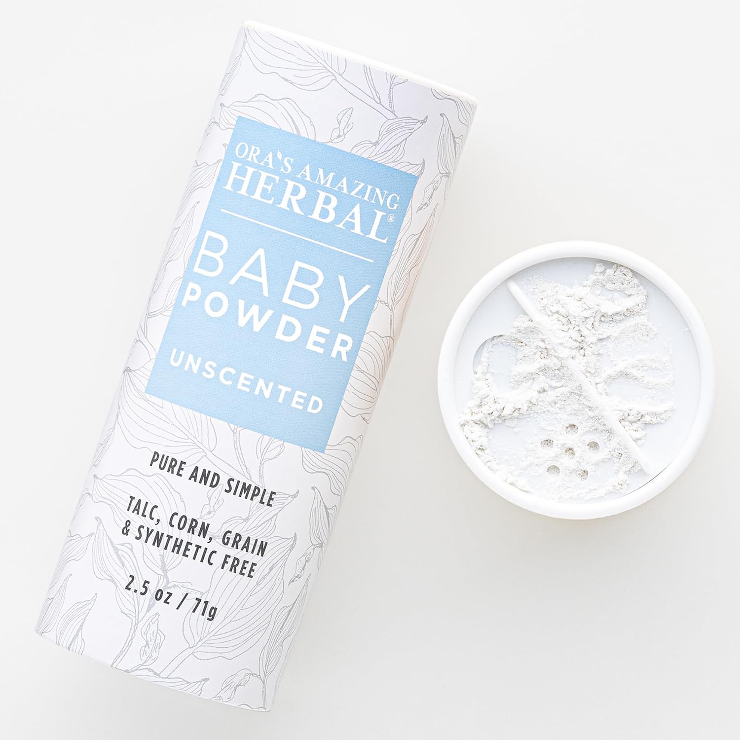 Baby Powder Talc-Free, Cornstarch Free Baby Powder, Unscented Fragrance Free Powder, Arrowroot Clay and Organic Plantain Leaf Powder, Ora’s Amazing Herbal, 2.5 oz - Image 1