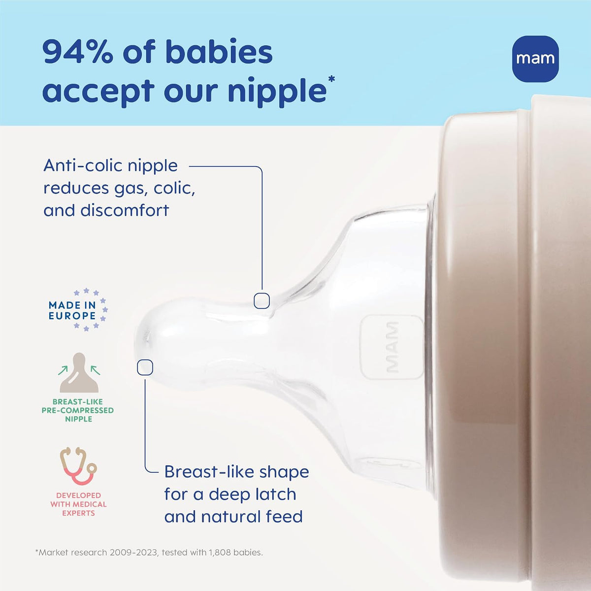 MAM 6oz Pure Glass Feel Good Anti-Colic 0+ Months Baby Bottle, 3 Pk, Unisex - Image 3