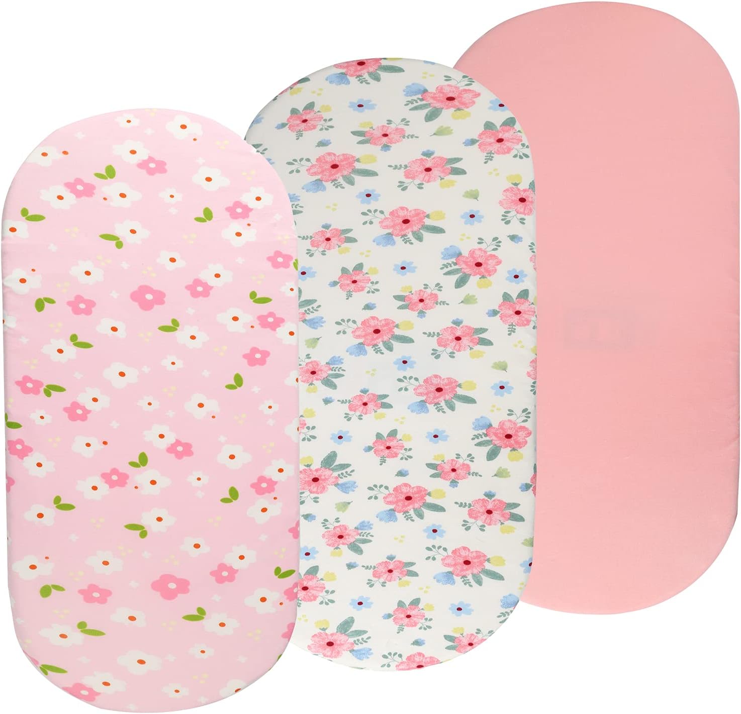 Onacosht bassinet sheets 3 pack pink floral front view