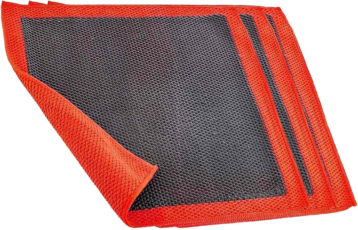 Generic 12 inch fine grade clay towel front view showing red perforated synthetic polymer surface.