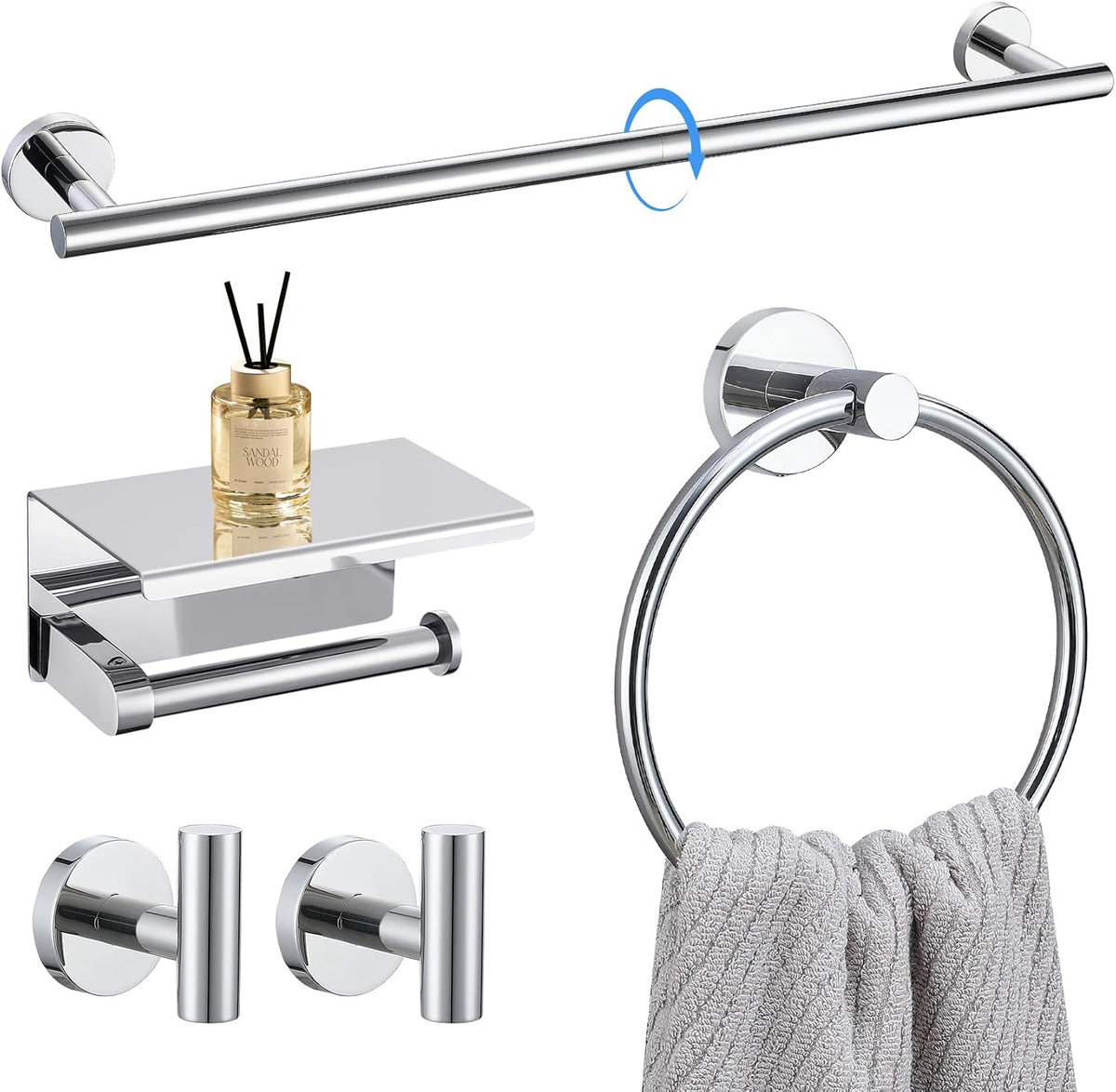 Lairuier 5 Pieces Brushed Gold Bathroom Accessories Set, 23.6 Inch Bath Towel Bar Set, SUS304 Stainless Steel Bathroom Hardware Set Round Toilet Paper Holder Set Wall Mounted - Image 14