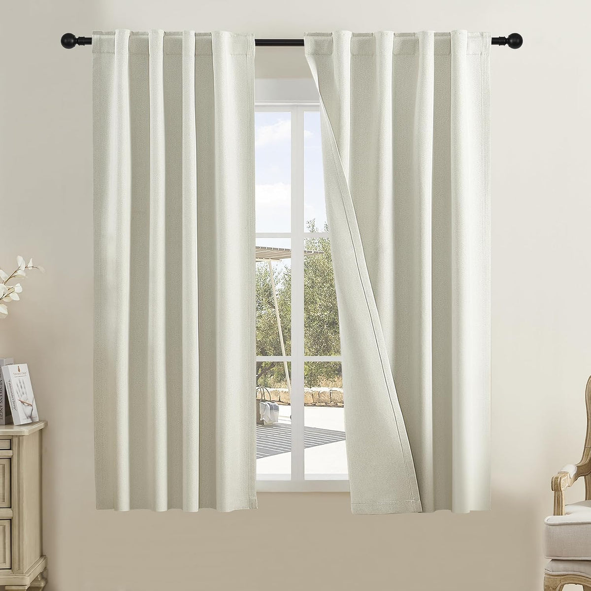 Brown Curtains 63 Inch Long 2 Panels Set-Back Tab and Rod Pocket Room Darkening Thermal Insulated Linen Textured Blackout Curtains Drapes?50" W x 63" L - Image 14