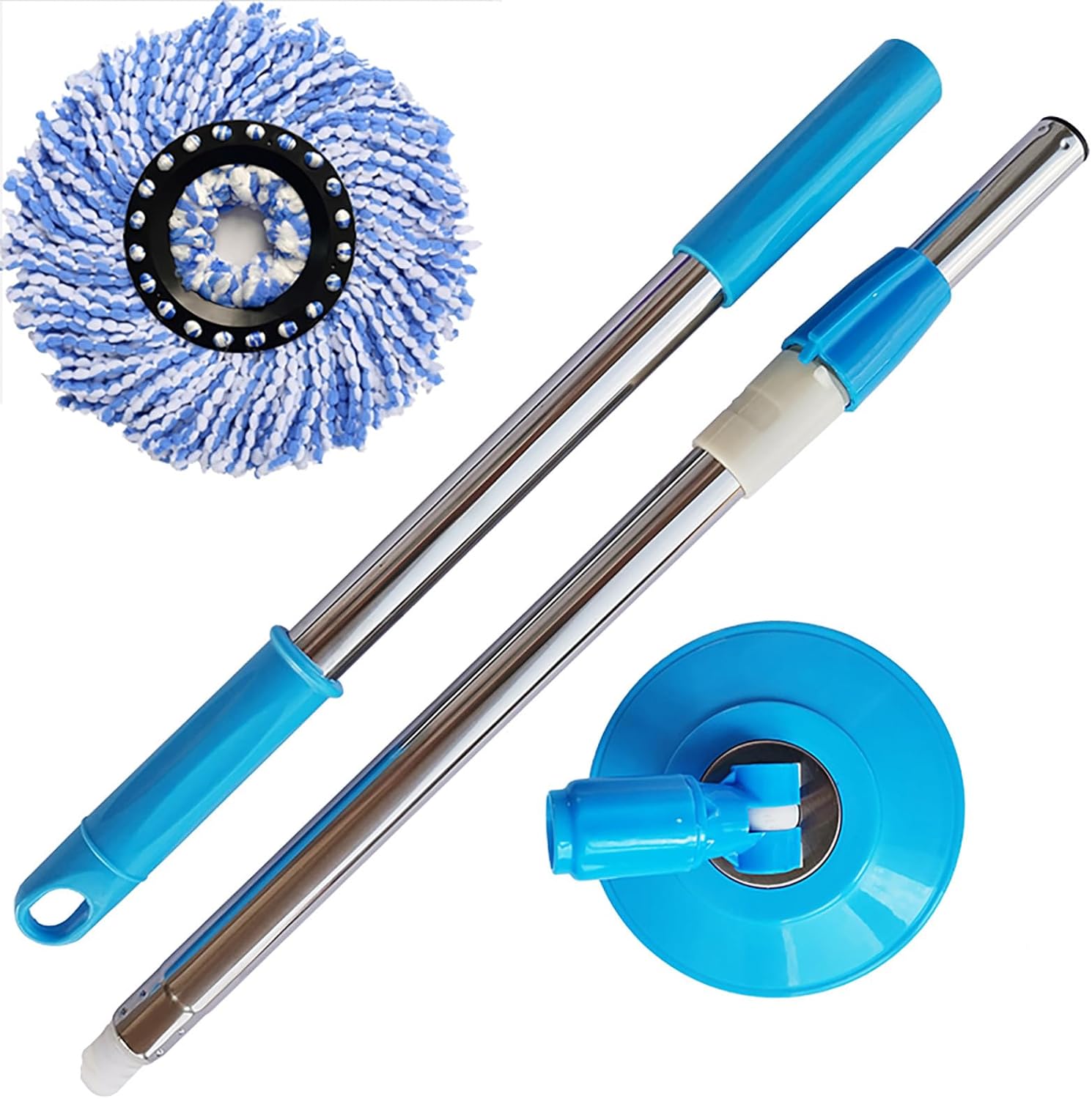 Generic spin mop replacement handle blue front view on white background