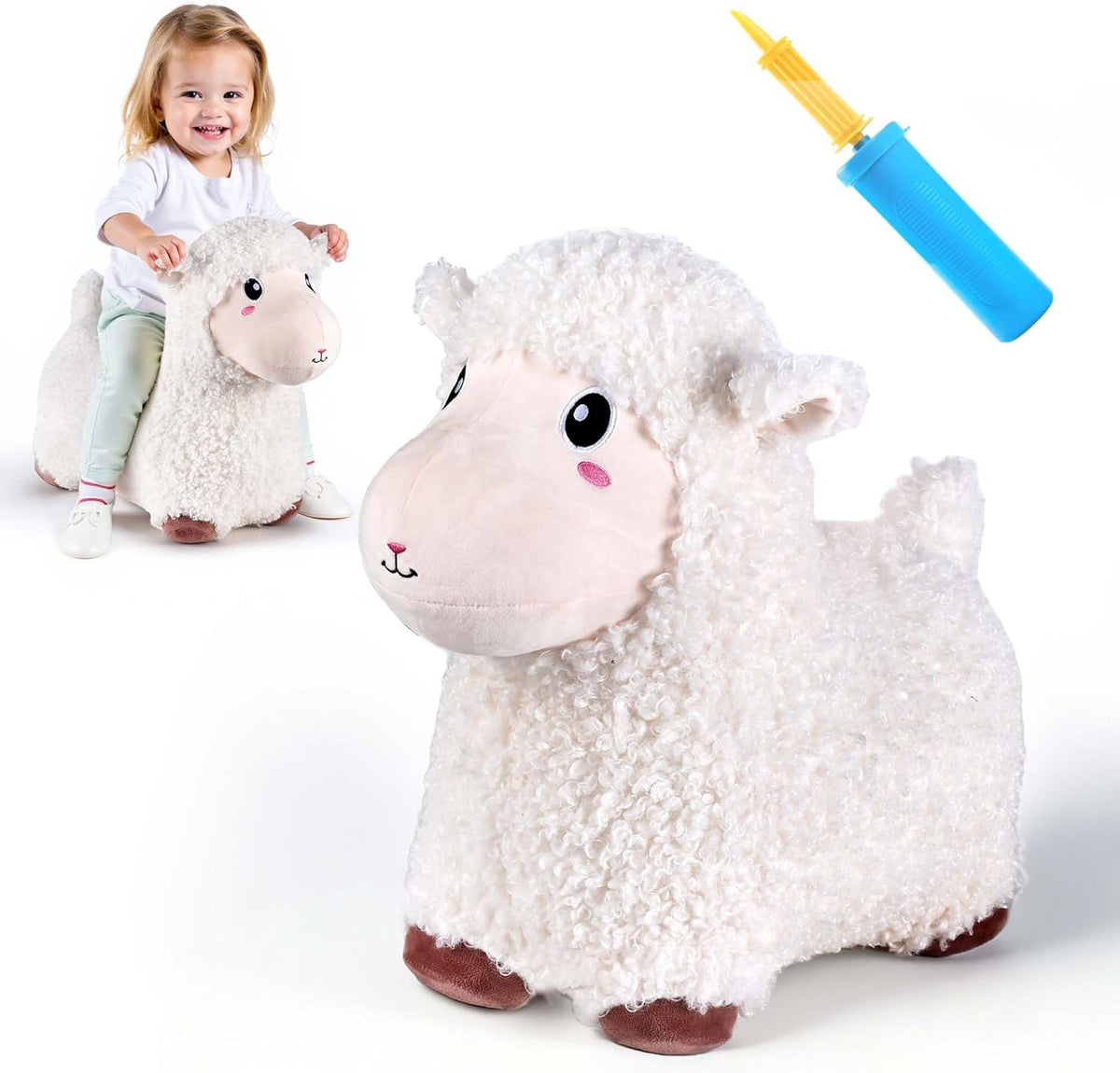 iPlay iLearn Bouncy Pals plush sheep hopping horse toddler ride on toy front view