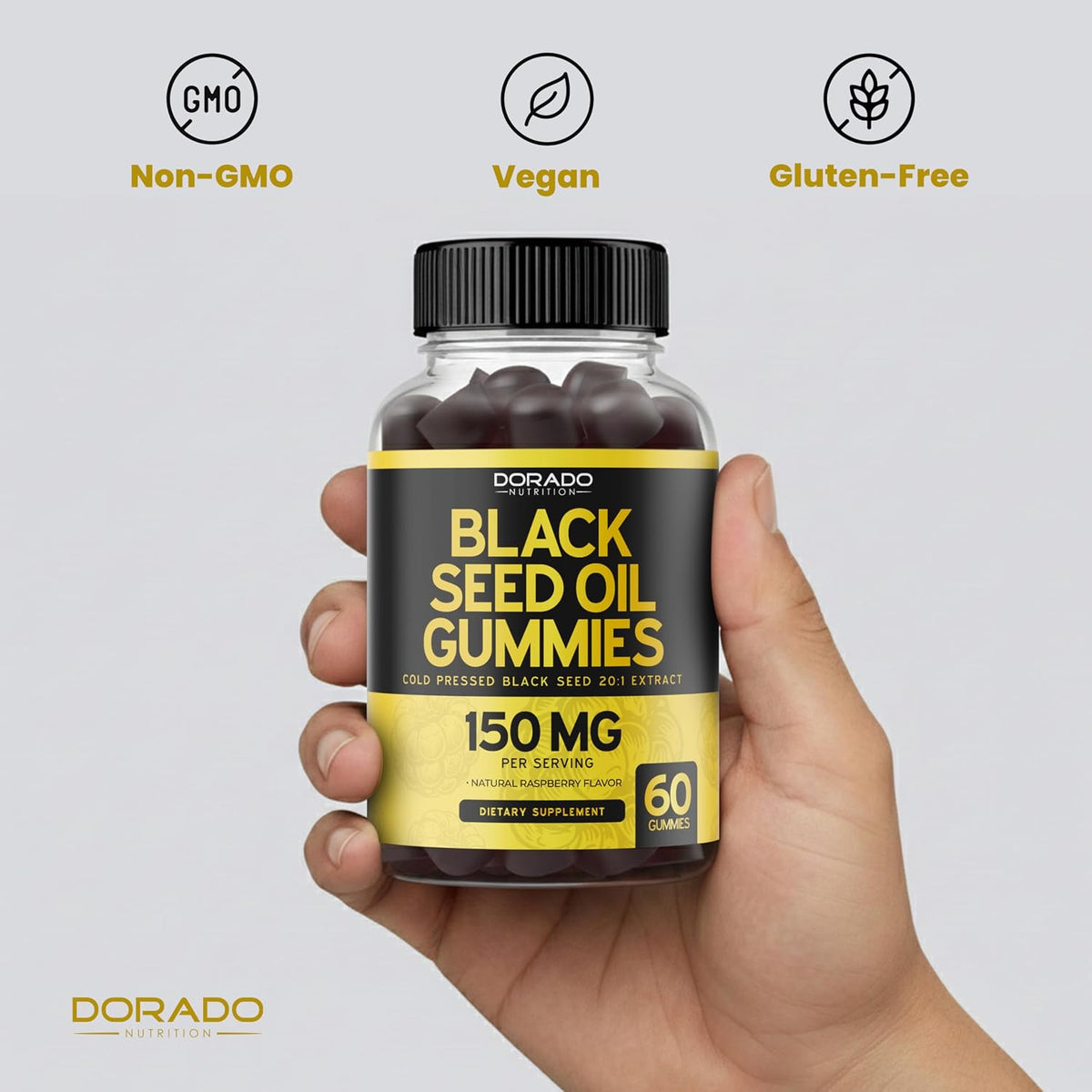 Non-GMO black seed oil gummies for adults
