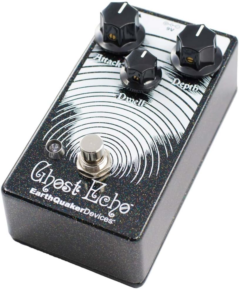 EarthQuaker Devices Ghost Echo V3 stompbox angled view highlighting jacks and branding
