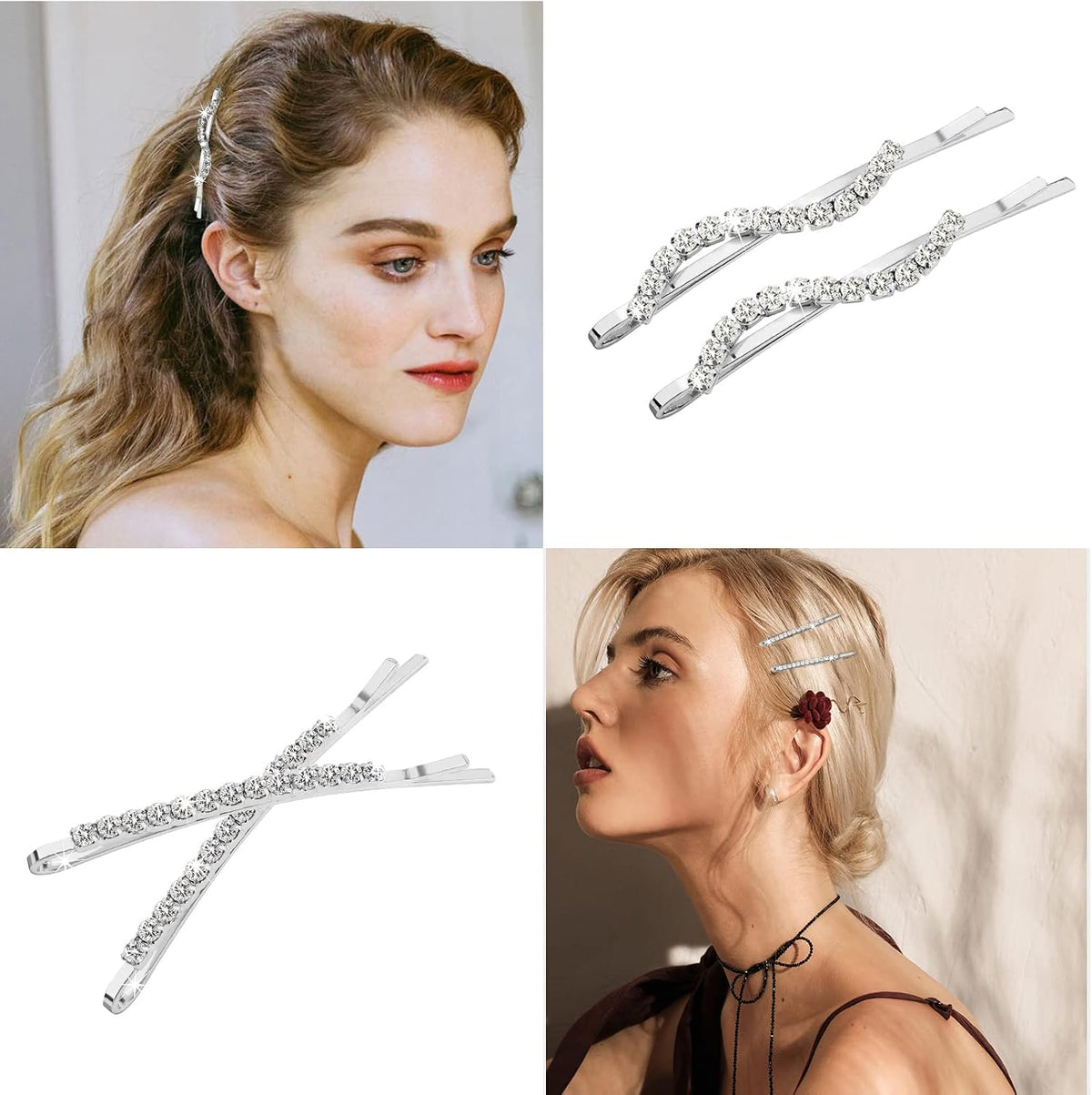 YISSION sparkly hair clips shown on hair.