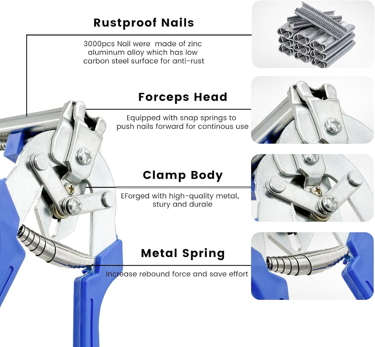 Close-up view of the spring-loaded nail groove and mechanism
