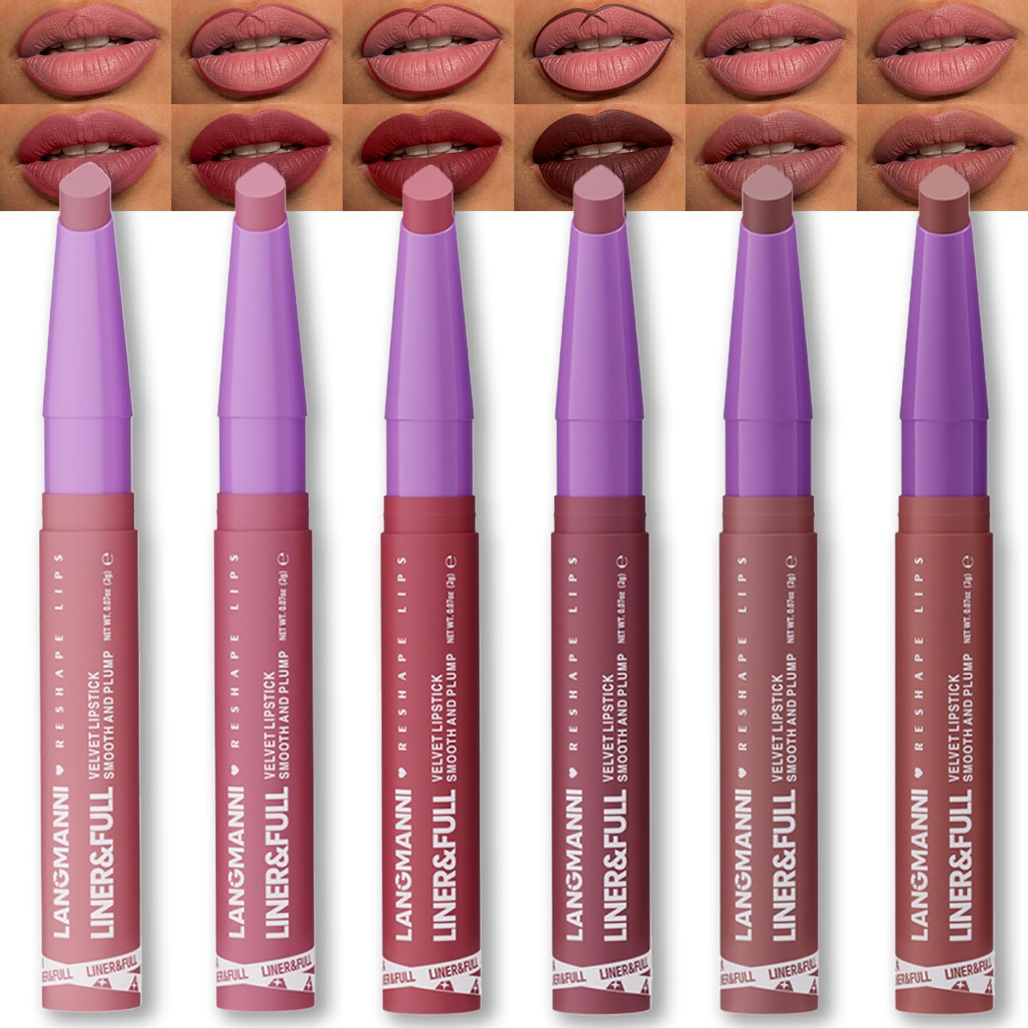 BestLand 6 Piece 2 in 1 Lipstick and Liner Lip Combo Set front view showing six dual ended nude crayons