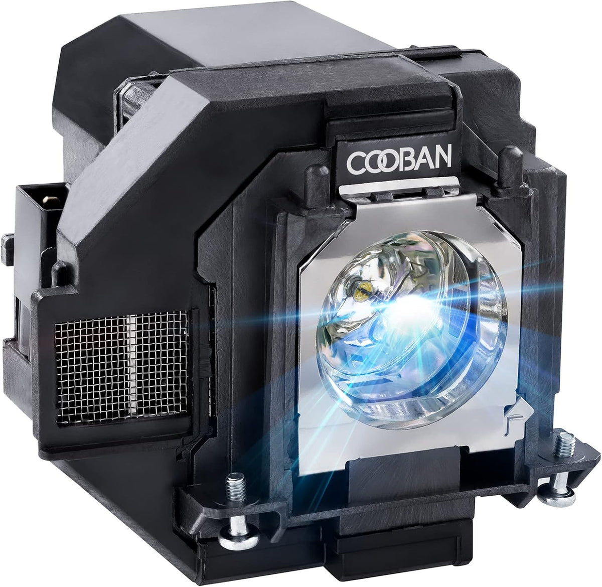 COOBAN ELPLP96 replacement projector lamp module with integrated black outer housing structure front view.