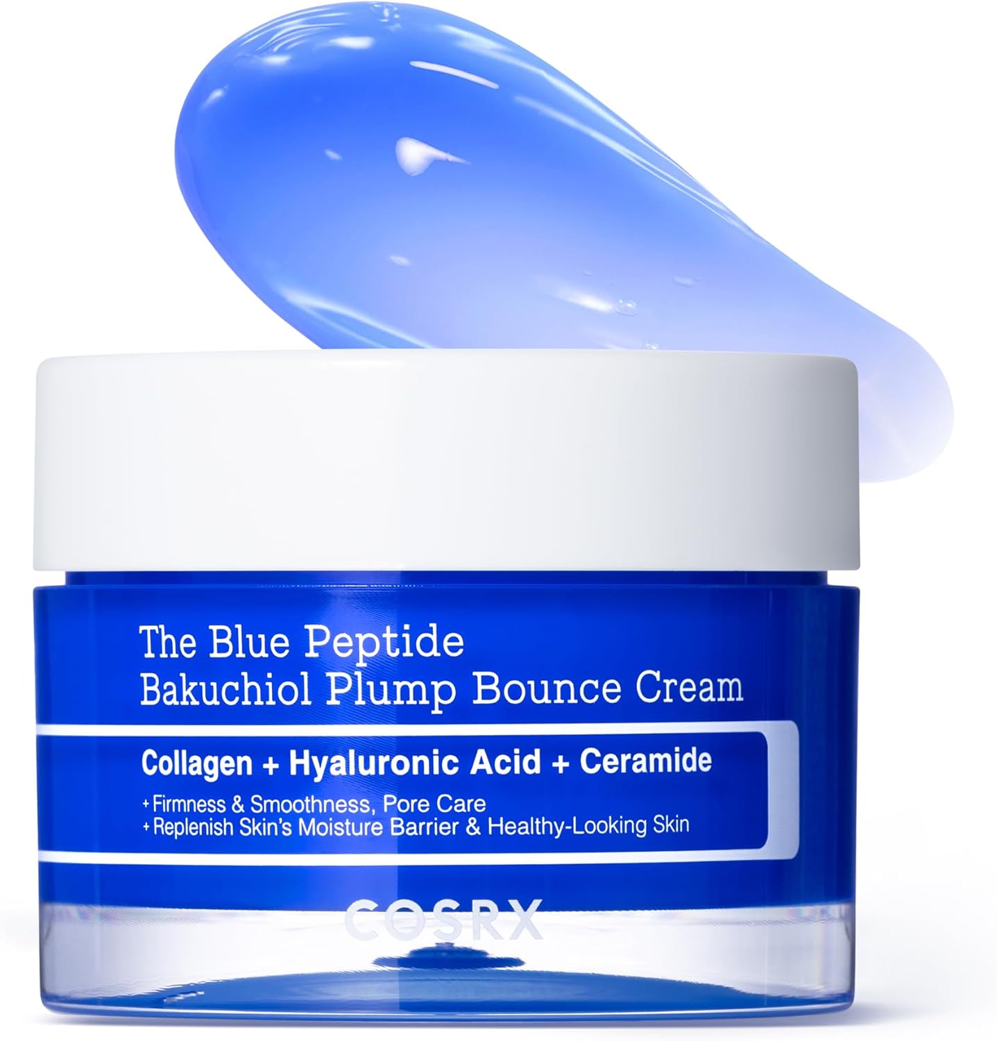 COSRX Blue Copper Peptide Bakuchiol Cream front view of the blue jar and white lid on a clean background.