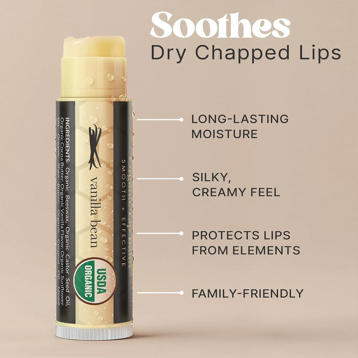 Beauty by Earth organic beeswax lip balm ingredients label