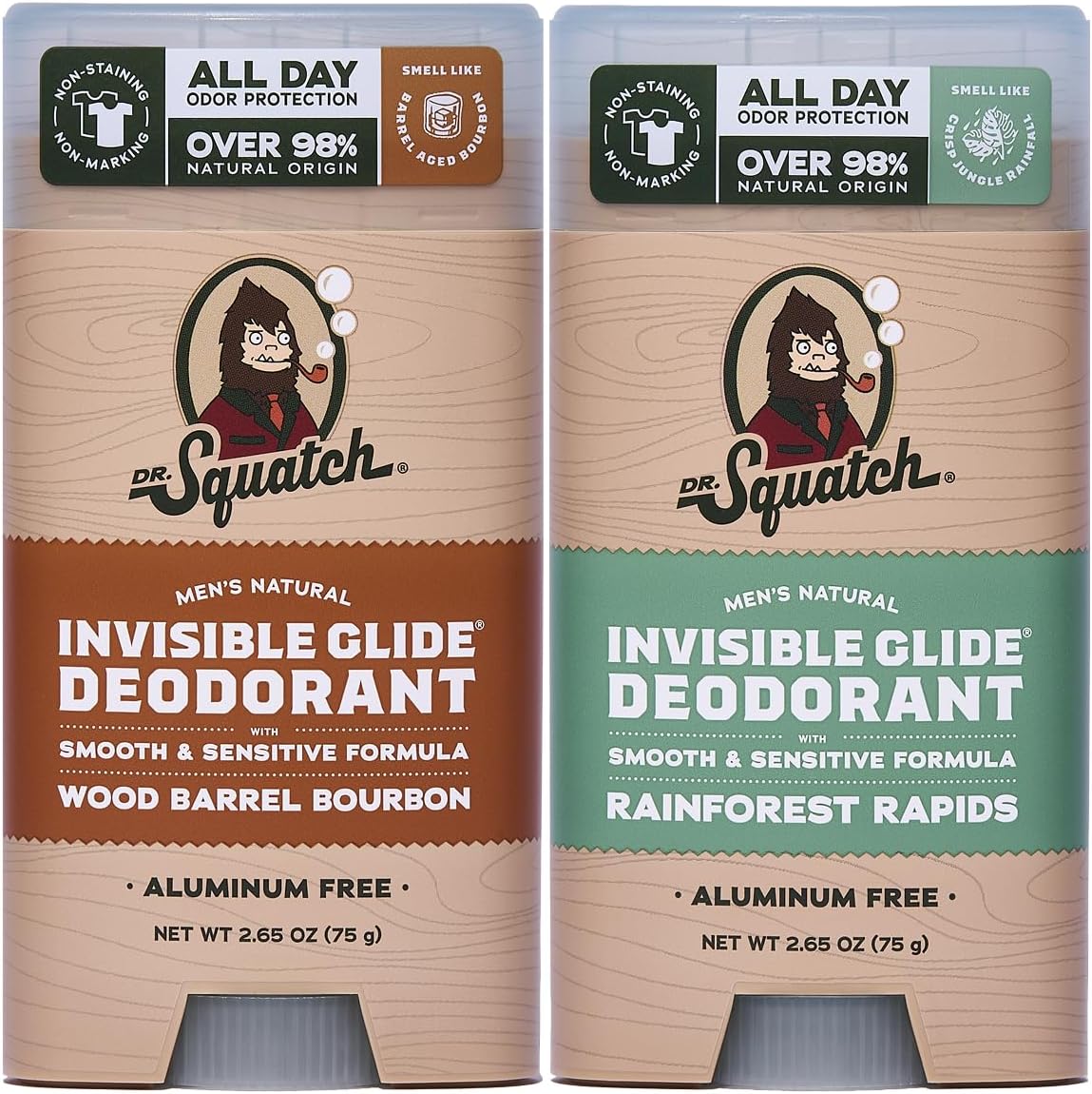 Dr. Squatch Invisible Glide Natural Men's Deodorant 2 Pack front view premium natural grooming stick