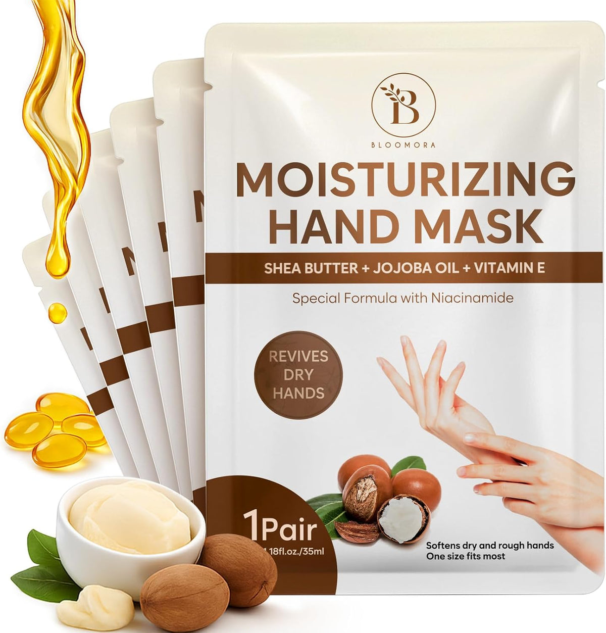 BLOOMORA Moisturizing Hand & Foot Mask Set with Shea Butter, Jojoba Oil & Vitamin E, Foot Mask for Dry Cracked Feet & Hand Moisturizer Gloves, 3 Hydrating Socks, 3 Moisturizing Gloves (3 pairs each) - Image 10