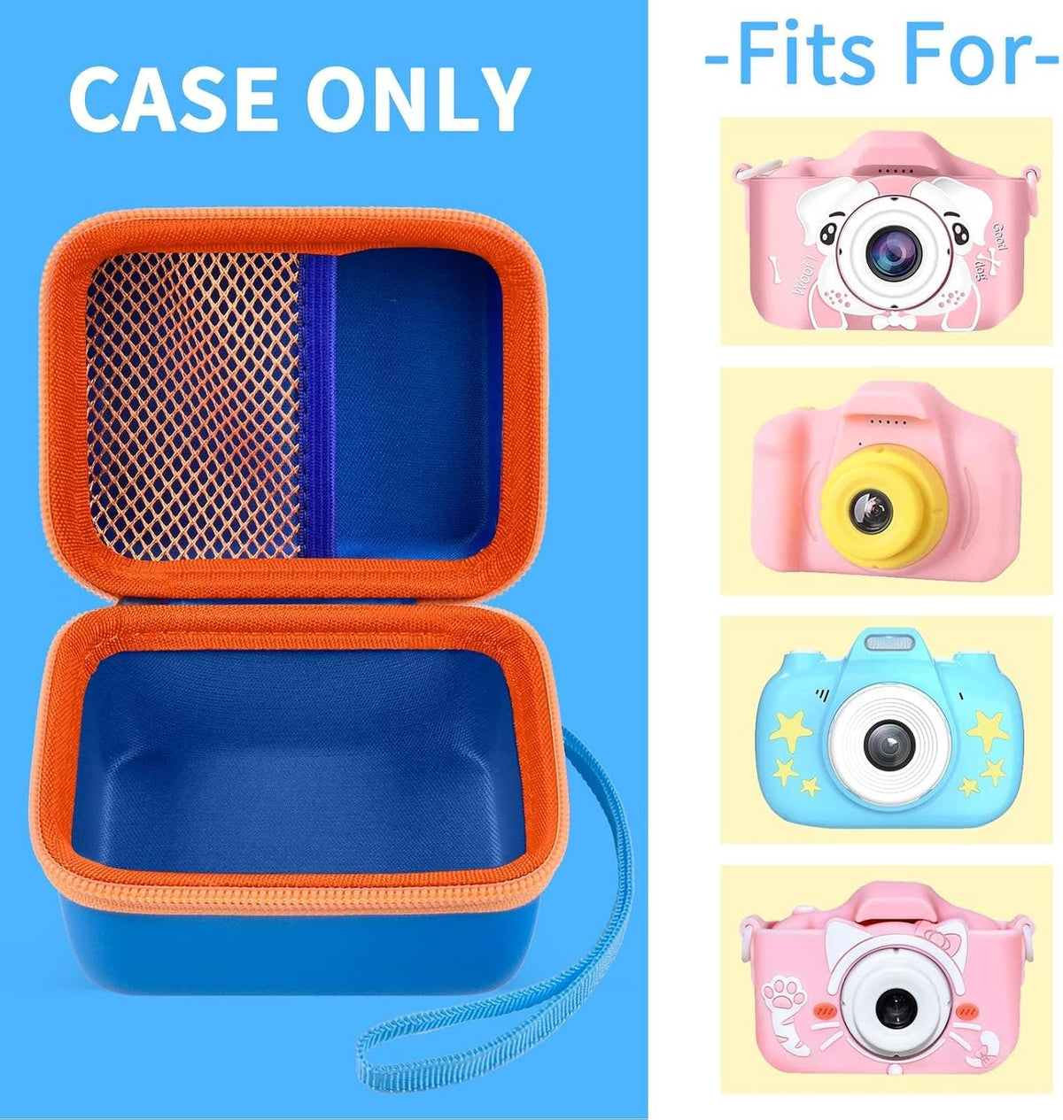 ANFHOH kids camera case open interior view with mesh pocket