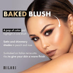 Side angle of the imported Milani Baked Blush compact featuring the built-in mirror and applicator compartment.