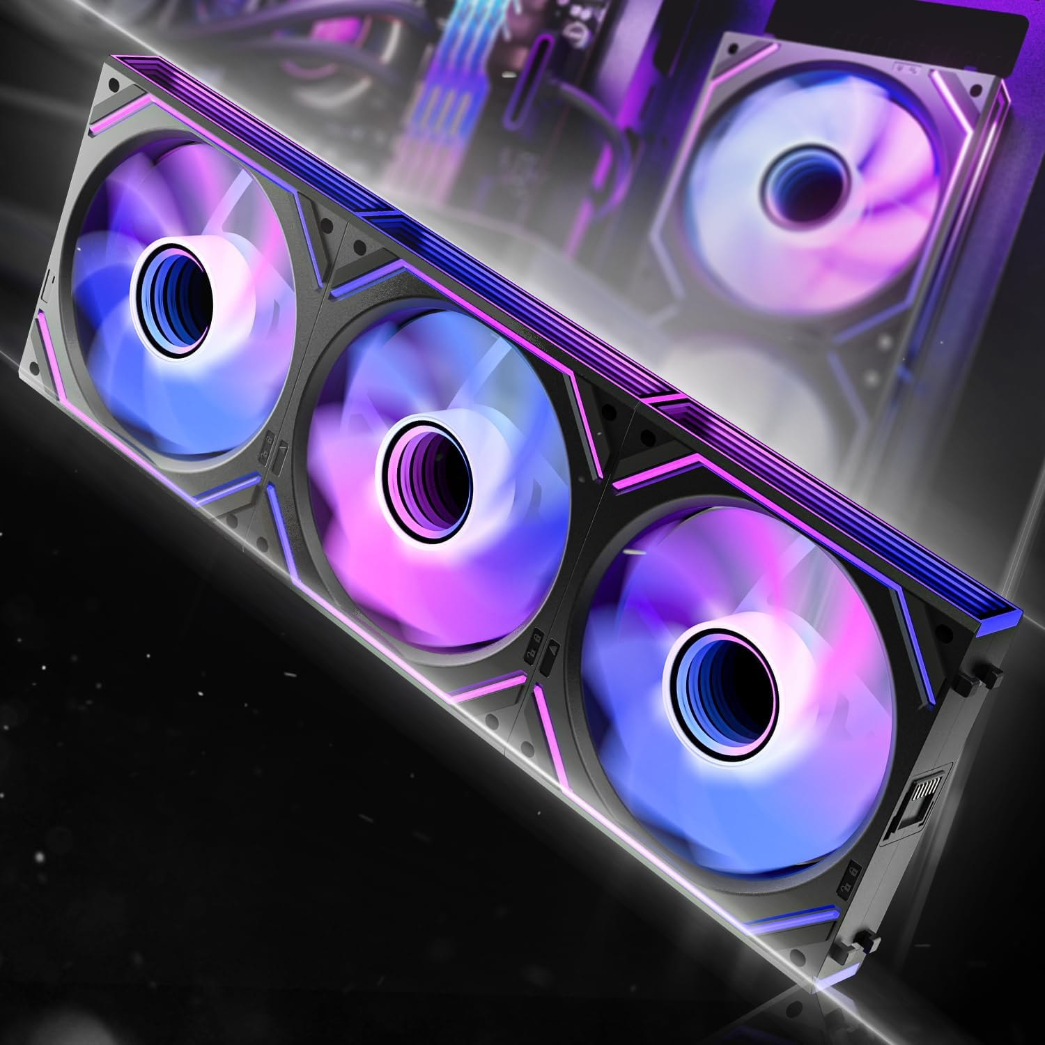 AsiaHorse Dawn Pro 120mm case fan front view showing infinity mirror ARGB lighting effects.