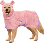 Dog Bathrobe Super Absorbent Towel Robe - Microfiber Bath Towels Fast Drying Coat for Dogs, Cute Dogs Clothes Adjustable Collar & Belly Strap Warm Keeping Hooded Dog Towel (Pink, Large) - Image 15