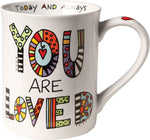 Enesco Our Name Is Mud You Are Loved porcelain mug front view with typography