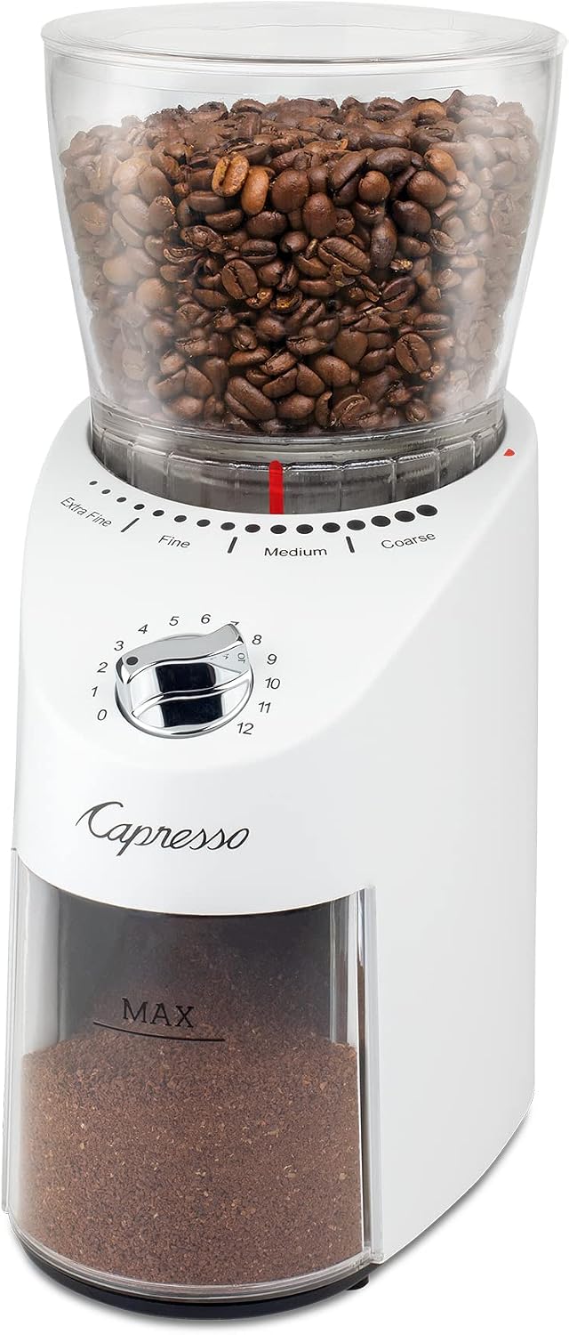 Capresso Infinity Plus Conical Burr Grinder, Black | Commercial-grade steel burrs, 16 settings, low-speed gear motor - Image 10