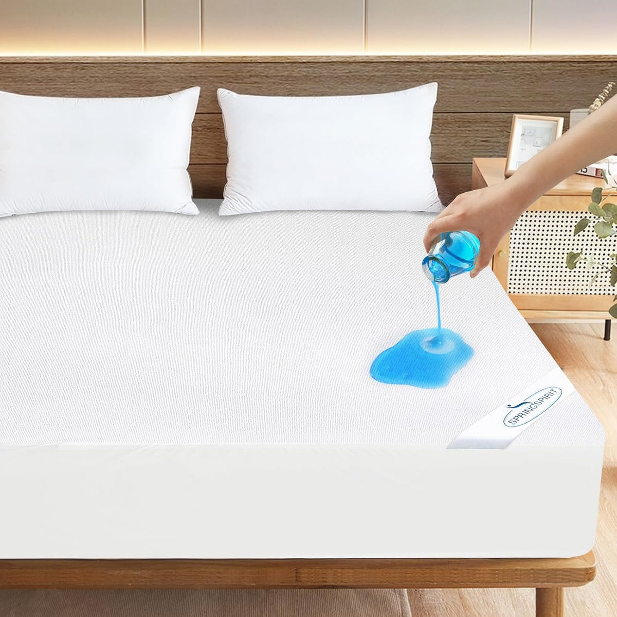 Springspirit queen size waterproof mattress protector front view