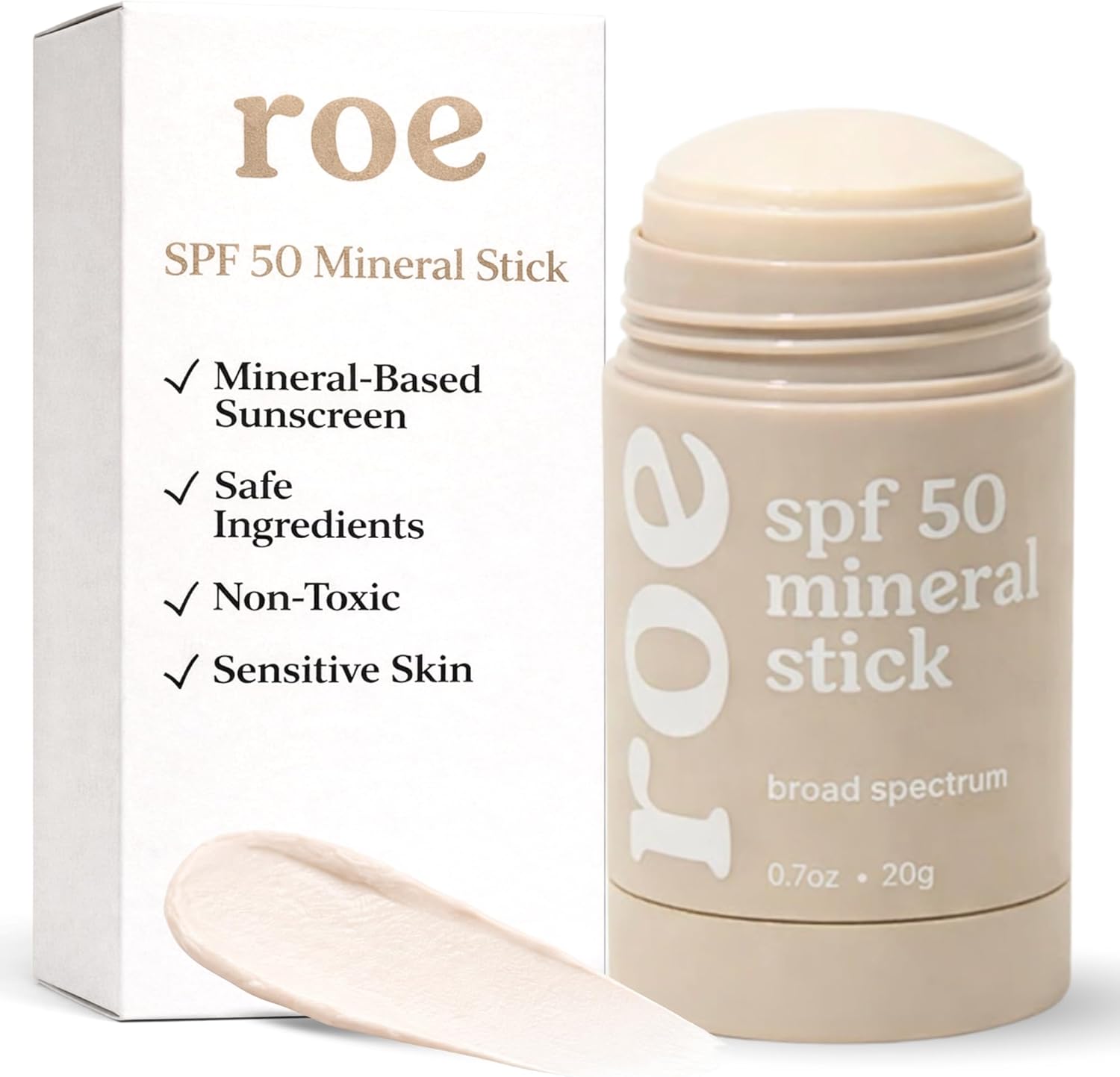 Roe Wellness Mineral Sunscreen Stick SPF 50 front view packaging