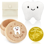 Oiiyee Tooth Fairy Tooth Holder Kit front view showing wooden box and plush charm.