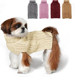 Kyeese dog sweater front view showcasing cable knit and golden thread
