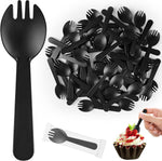 NFSQ disposable sporks front view bulk packaging for catering events.