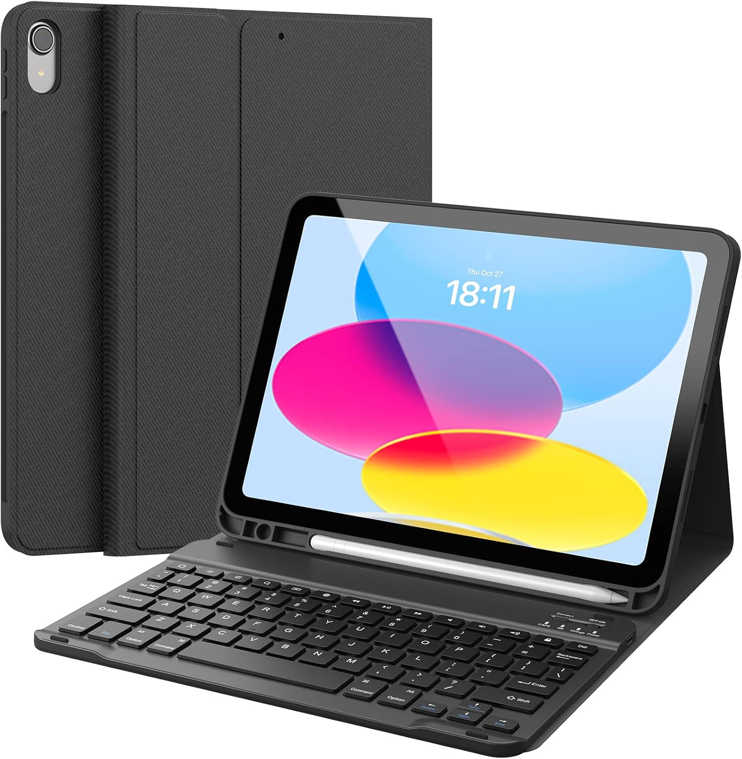 CHESONA keyboard case for iPad 10th Generation front view showing open folio layout