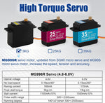 Aideepen 6-pack servo motors arranged with plastic horns and accessories