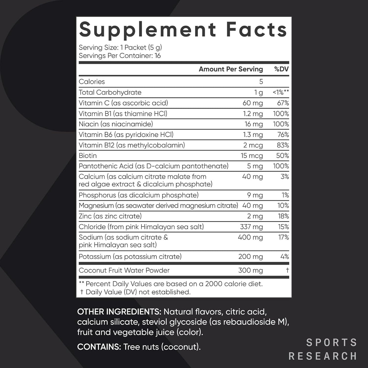 Six essential electrolytes formula packaging showcasing vitamins and trace minerals