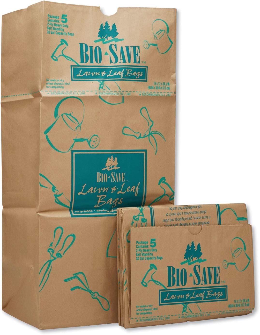 Lawn and Leaf Bags, 30 gal, 16" x 35", Kraft, PK50 - Image 1