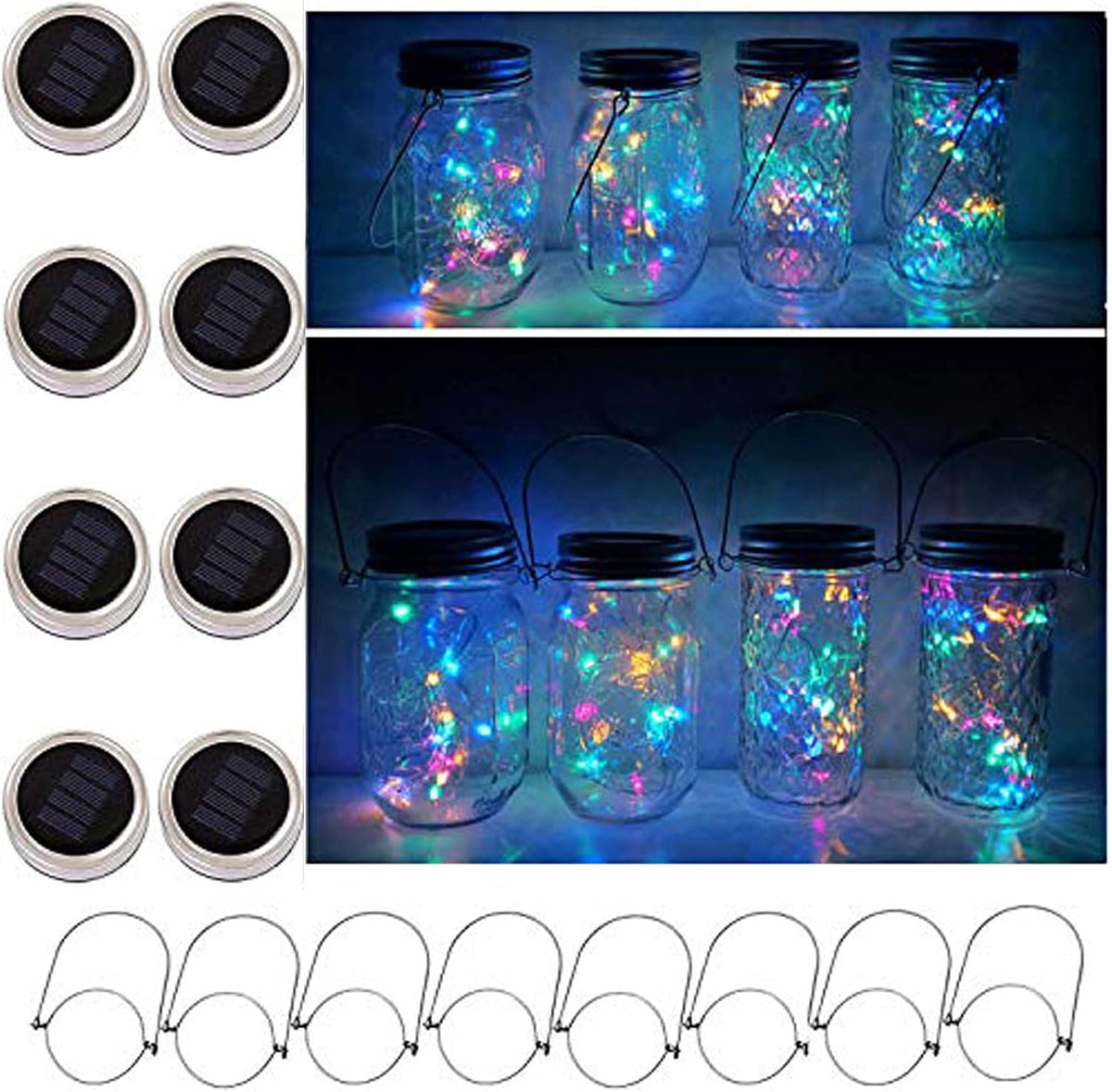 30LED Solar Mason Jar Lights, 8 Pack Jar Lid String Lights (No Jars), Waterproof Fairy Firefly Light for Garden, Patio, Outdoor, Yard, Lawn Decor(8 Colors) - Image 9