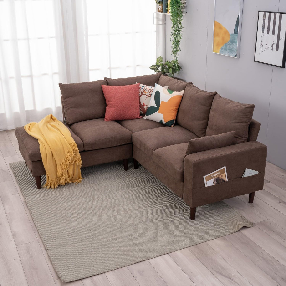 Panana Convertible Sectional Sofa L-Shape Sofa Couch 2 Seater and 3 Seater Couch with Chaise Linen Fabric Upholstered for Living Room, Apartment, Office (Grey, 3 Seater with Footstool) - Image 14