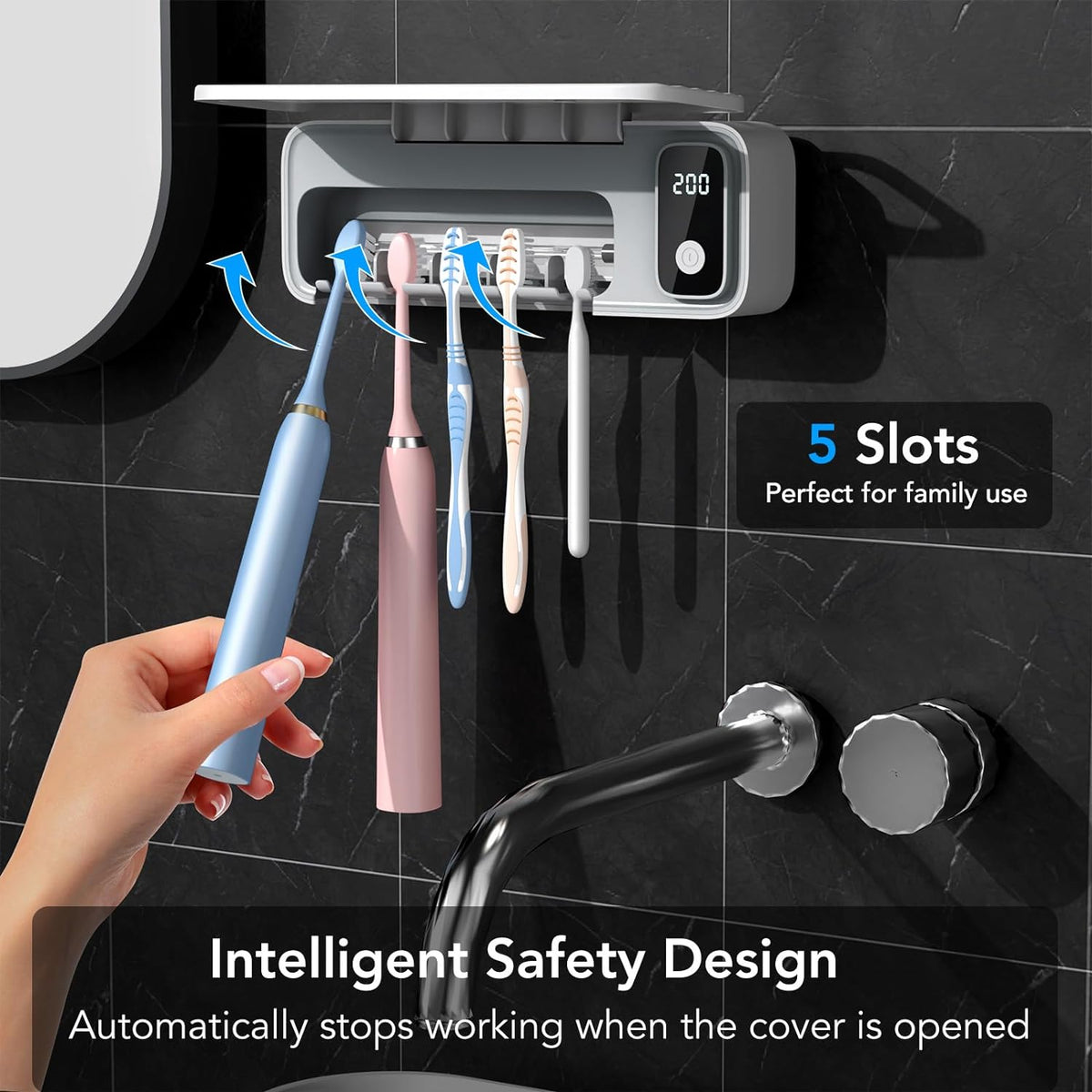 StarWin rechargeable bathroom organizer showing charging port