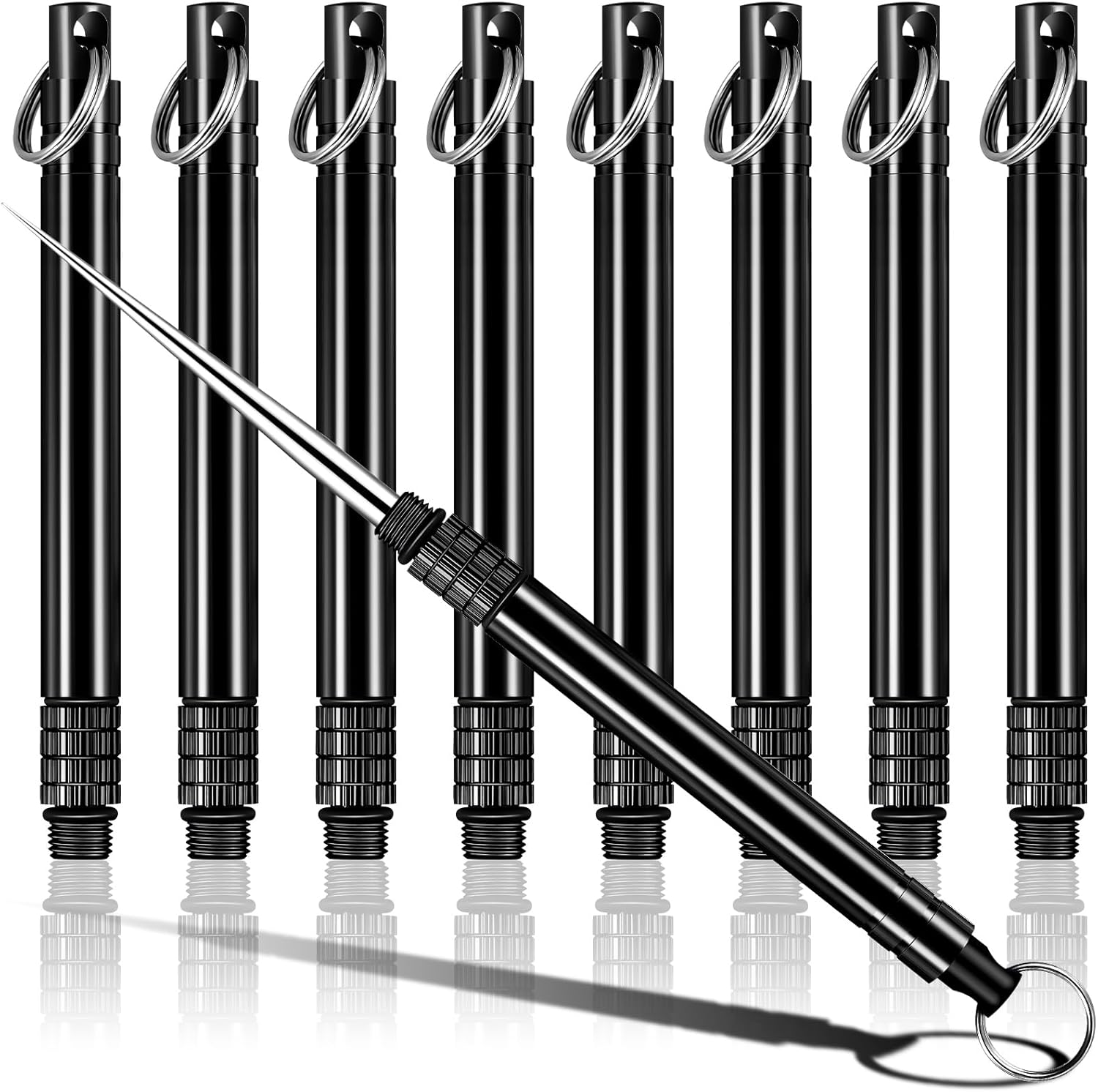 Metal Titanium Toothpicks, 8Pcs Black Reusable Keychain Telescopic Toothpick with Titanium Protective Case Holder, Multifunctional Stainless Steel Toothpick for Travel Picnic Camping - Image 1