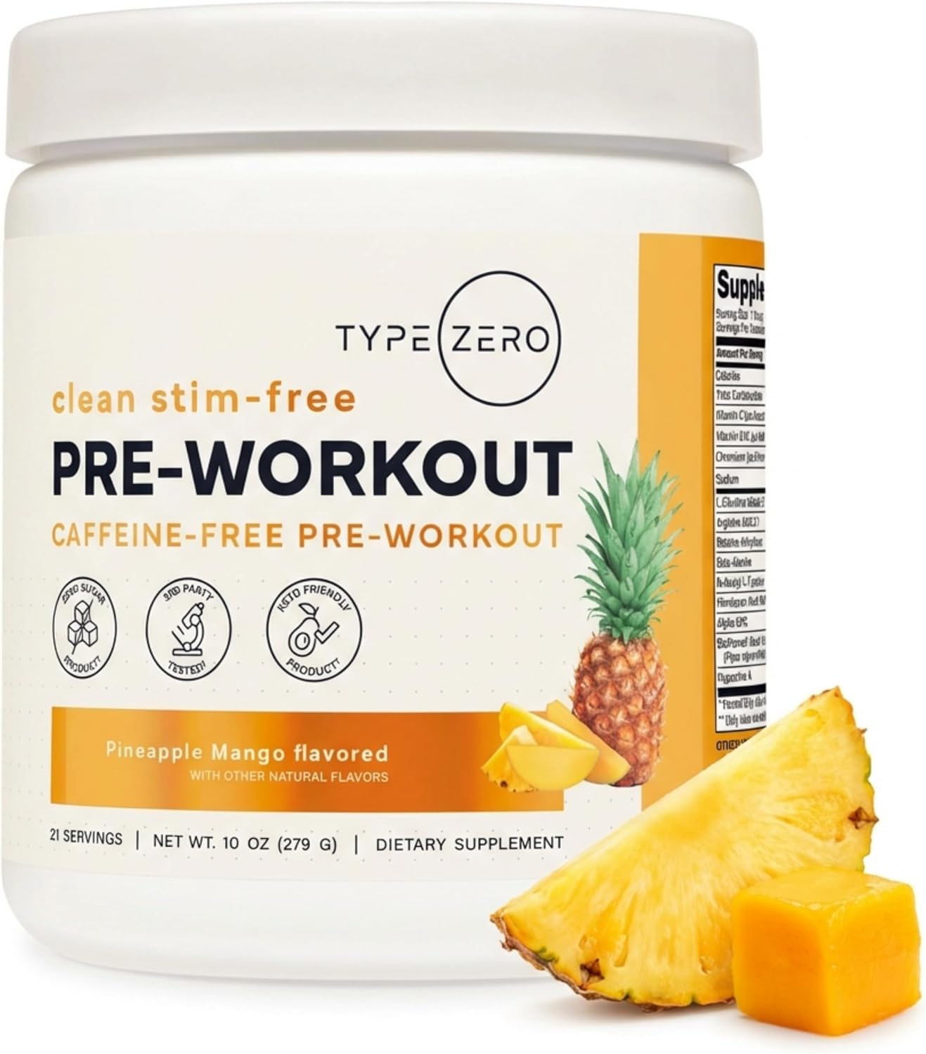 Type Zero clean stim free pre workout powder front view tub container