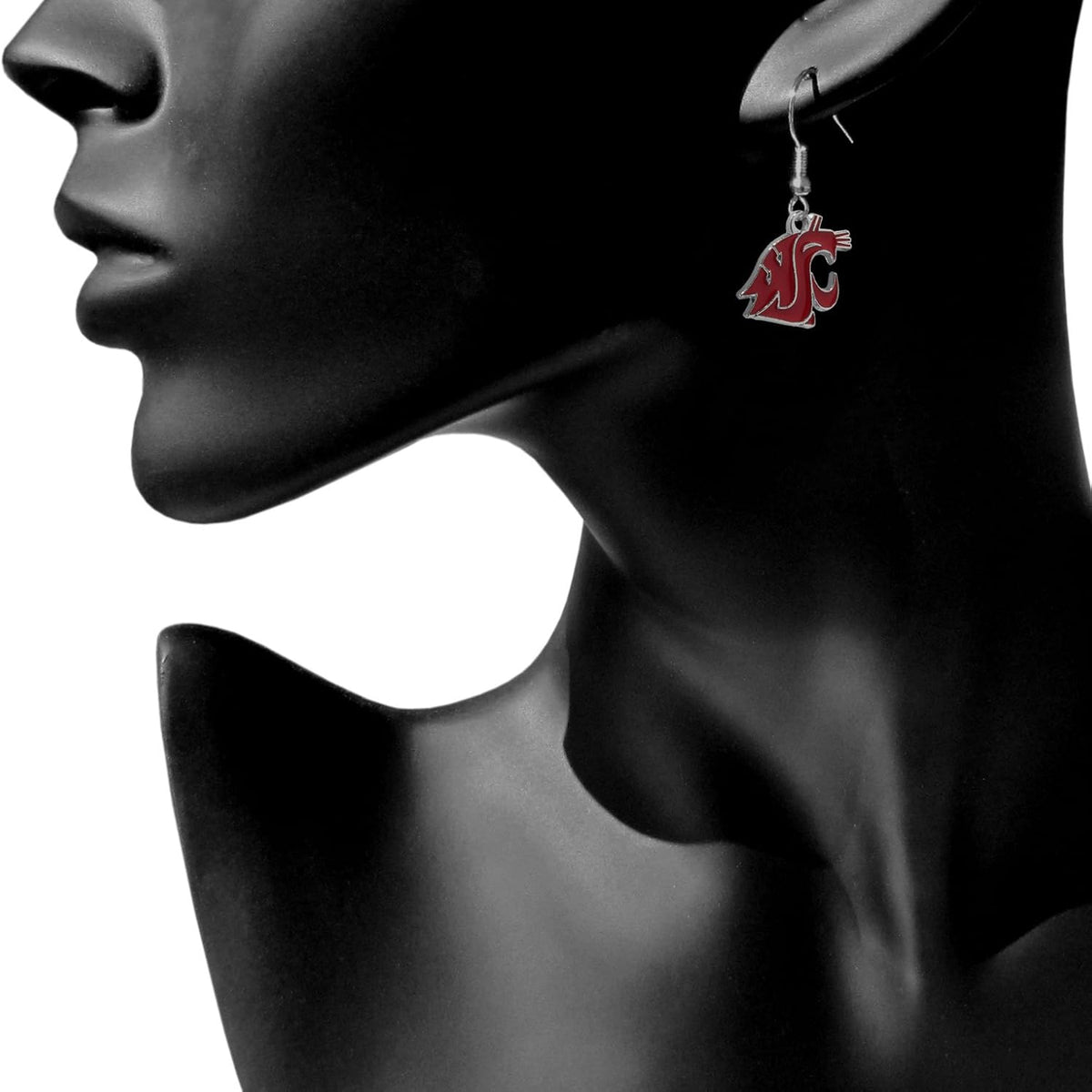 Siskiyou NCAA team logo chrome dangle earrings detailed close-up view