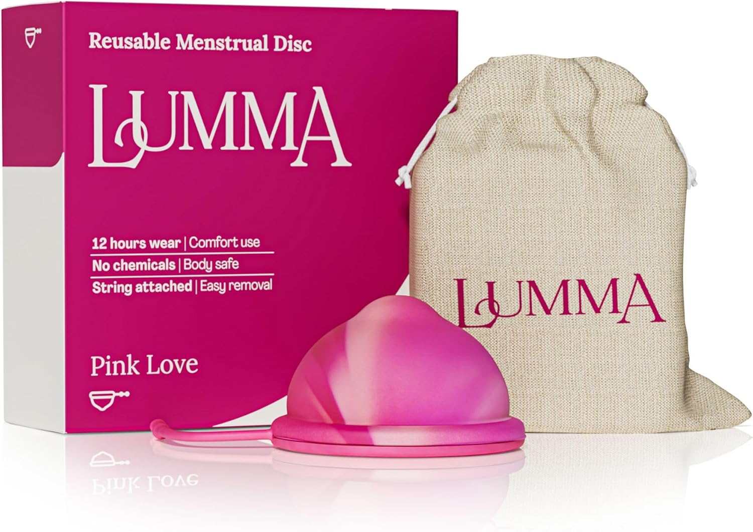 LUMMA Menstrual Disc | Includes Carrying Pouch and Silicone String for Easy Removal | Comfortable & Sustainable Choice to Tampons | Reusable Medical Grade Silicone, Leak-Proof (Pink, Medium) - Image 1