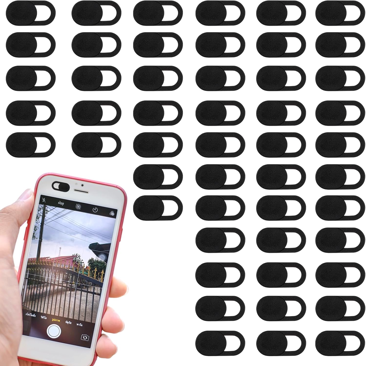 LIQWEI ultra thin webcam cover slide front view showing sleek black design for privacy protection