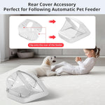 Transparent pet feeder back cover accessory preventing food theft from behind.