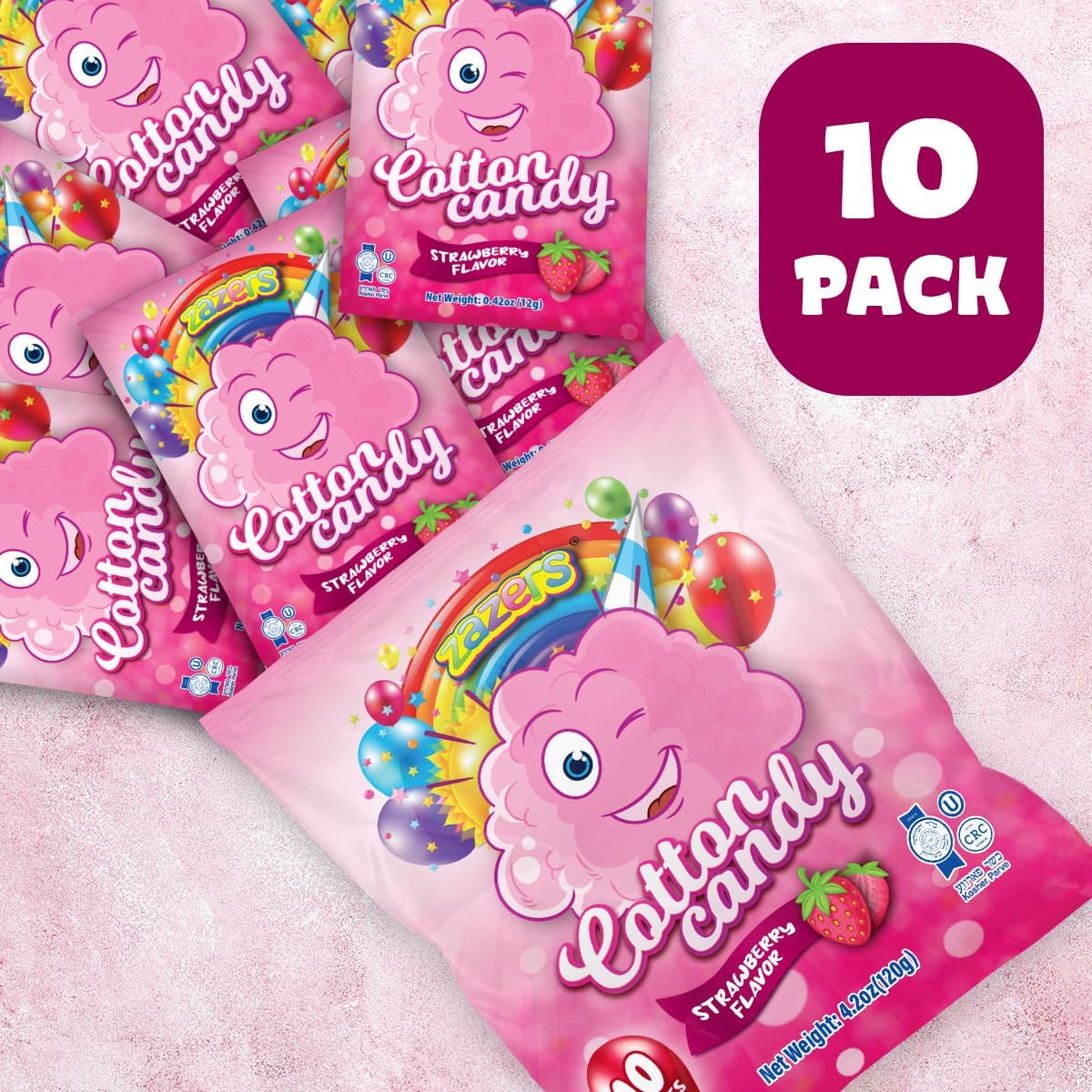 Close up of zazers mini cotton candy packaging graphics