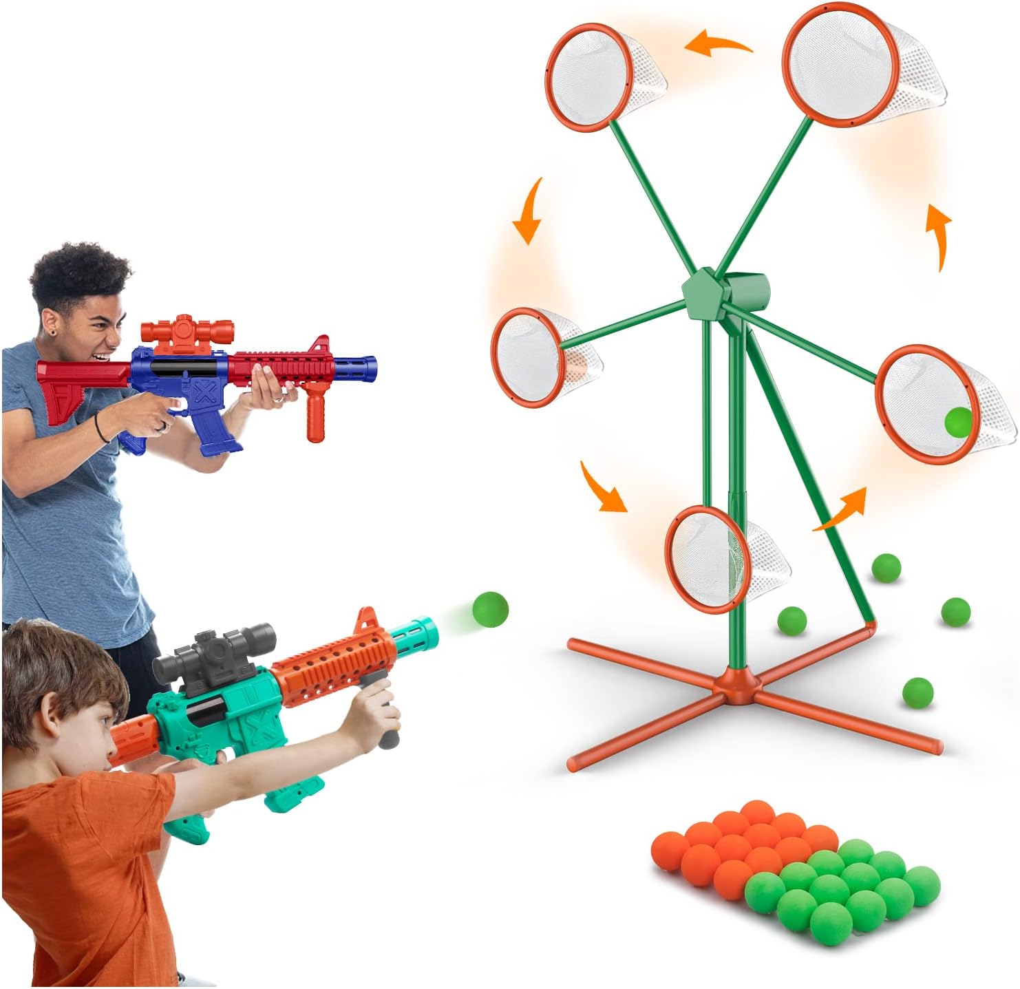 Marlrin shooting toy set with two guns and rotating target