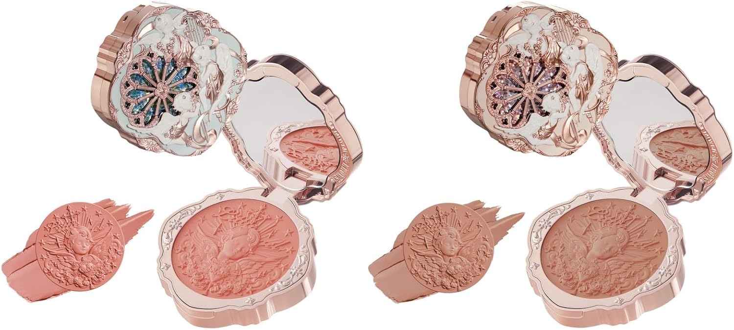 Flower Knows Little Angel Cream Blush Set,Muted Red Hydrating Blush for Cheeks,Buildable & Blendable Dewy Face Makeup,Soft Long-Lasting Cute Make Up(03 Paradise Poet+05 Fingertip Stellar) - Image 1